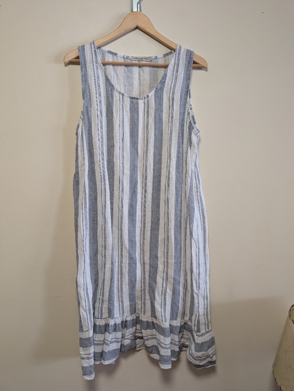 Vanessa Alexandra Linen Striped Dress Italy Blue White M